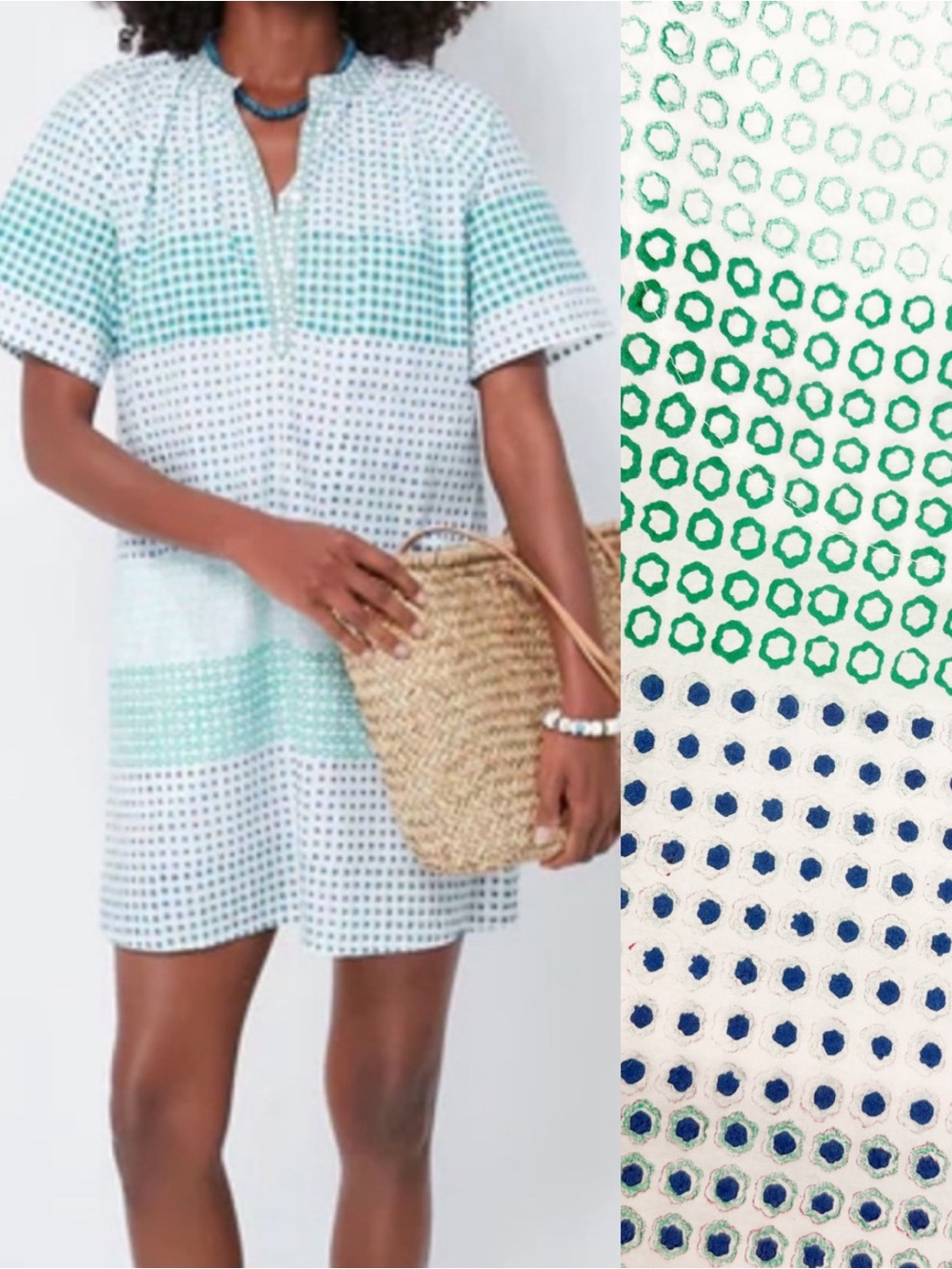 Oliphant Astrid Cotton Polka Dot Boho Coastal Shirtdress Shirt Dress Blue Green